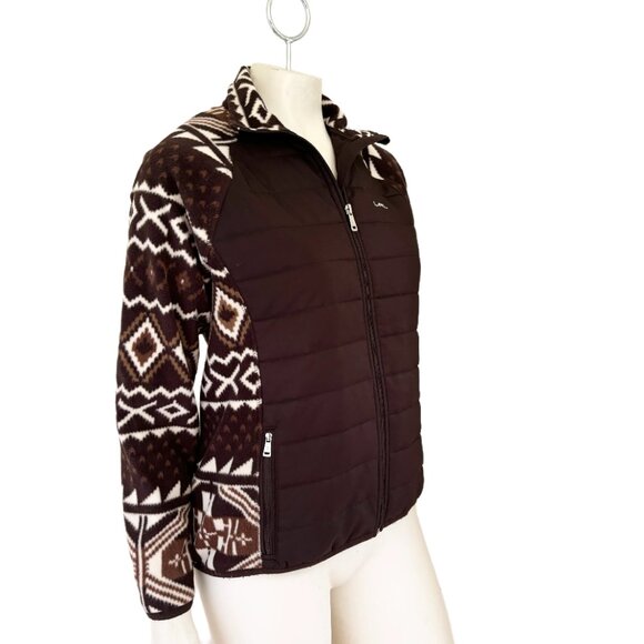 RALPH LAUREN Full Zip Quilted Fleece Tribal Print Jacket in Brown Cream SZ LP - Picture 5 of 11